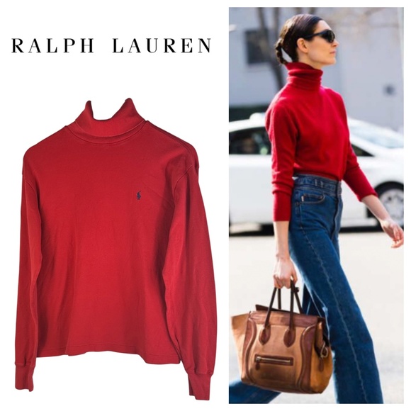 Ralph Lauren Tops - Ralph Lauren Sport Turtleneck Shirt Top Sz Small Red Logo Preppy Quiet Luxury